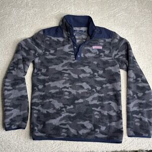Women's Vineyard Vines Small Shep Shirt Fleece 1/4‎ Snap Button Camo